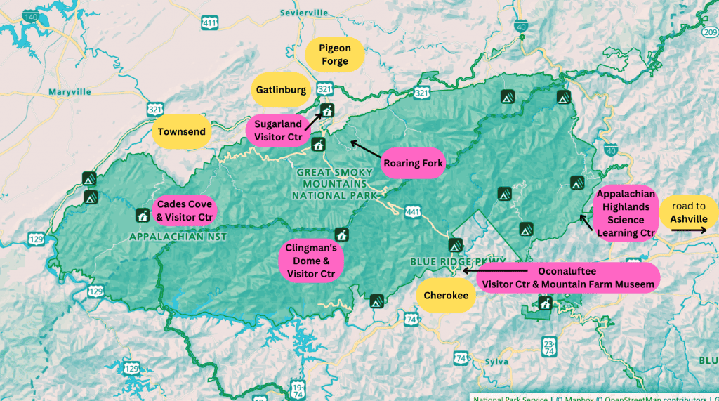 Map of Great Smoky Mountains
